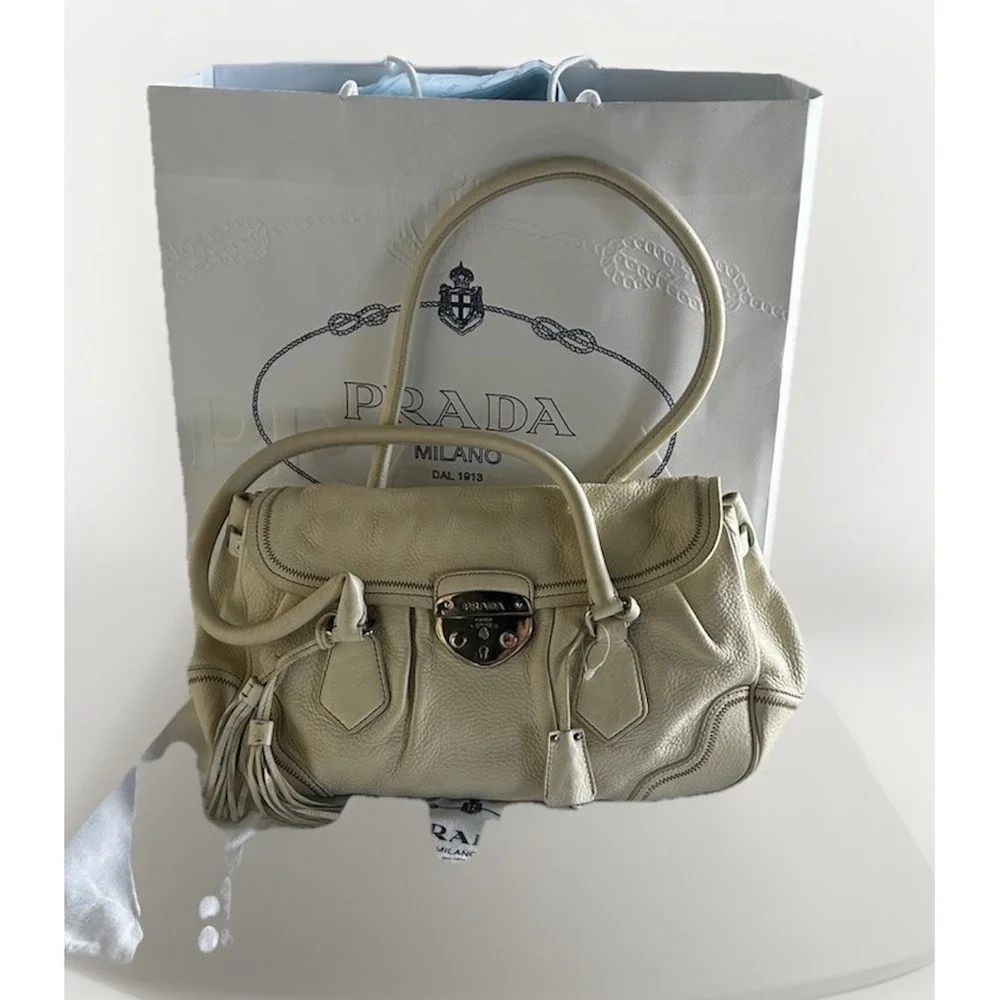 Prada  Leather Vitello Daino Push Lock Shoulder Bag Authentic - Picture 6 of 16